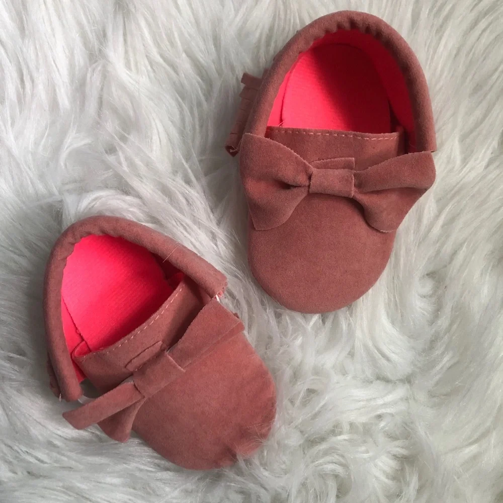 Pink faux suede 6-12M baby girl moccasin shoes